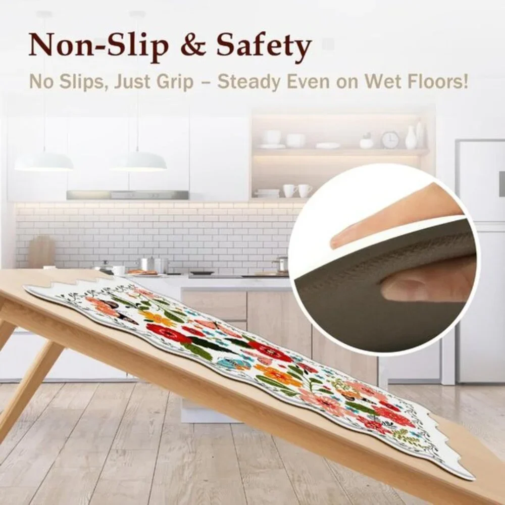 New 2Pcs Scalloped Kitchen Mats, Cushioned Non-Slip Waterproof Anti-Fatigue Rugs
